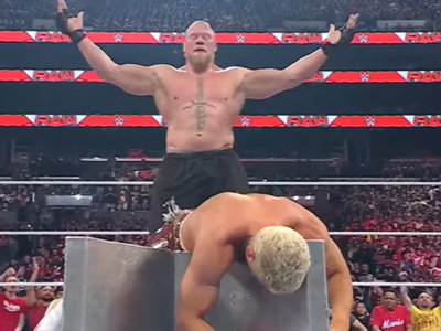 WWE news items regarding Cody Rhodes vs. Brock Lesnar, Braun Strowman, and The Cavinder Twins